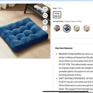 Floor Pillow, 22” dorm or meditation seating Square Large for Adults NEW